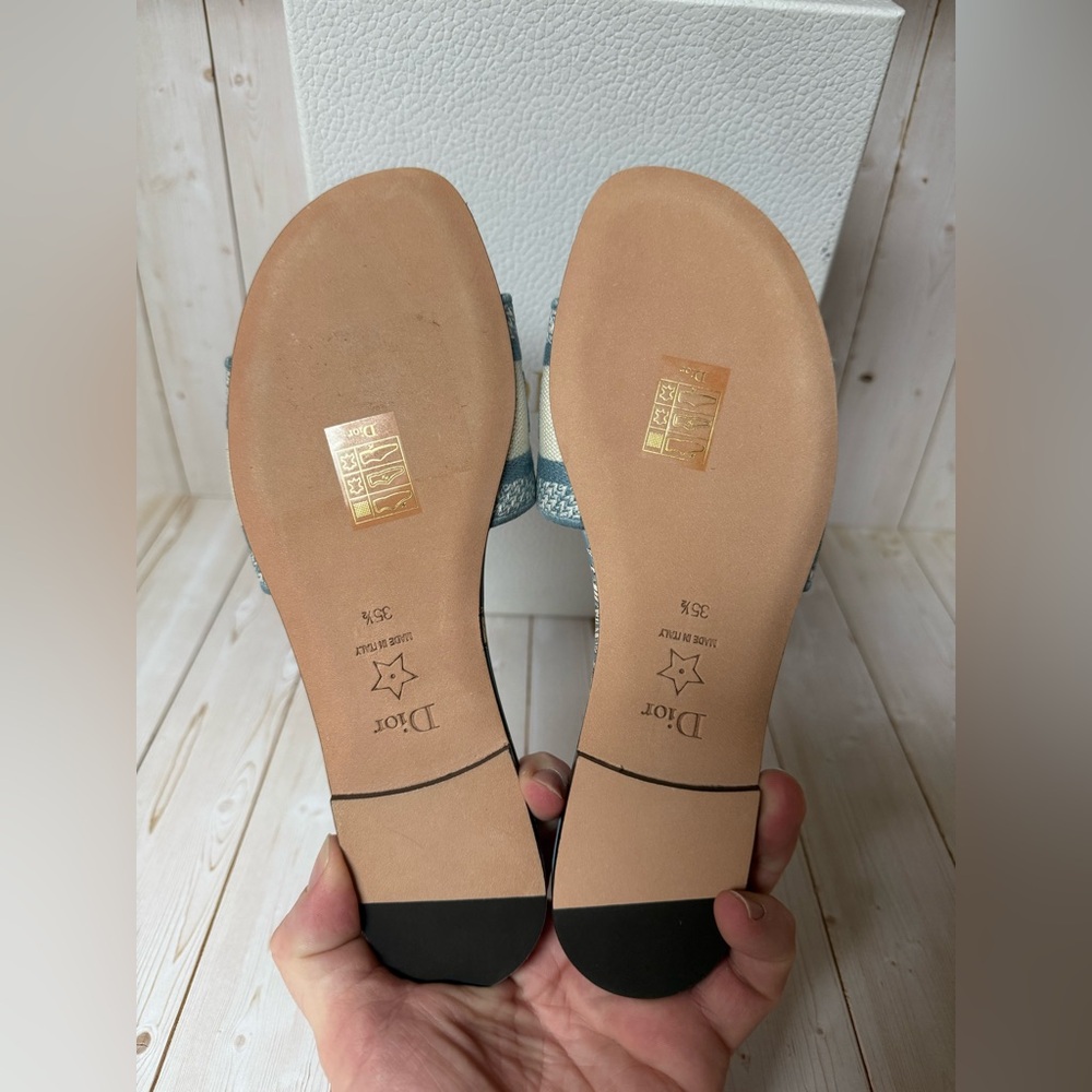 Christian Dior Canvas TDJ Palm Embroidered Dway Slide Sandals Blue Sz 35.5 / 5.5 - Picture 14 of 15